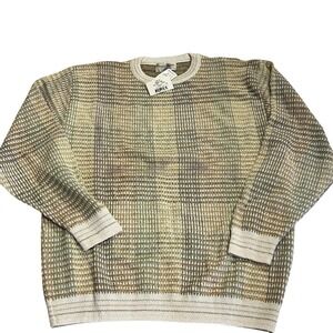 Tricots St Raphael Sweater Plaid Waffle Knit Crewneck Men's‎ Large Vtg NWT Linen